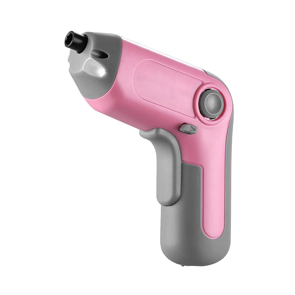 Pink Cordless Screwdriver w/ Offset Shaft & 22 Bits - 3.6V USB-C, LED, Case