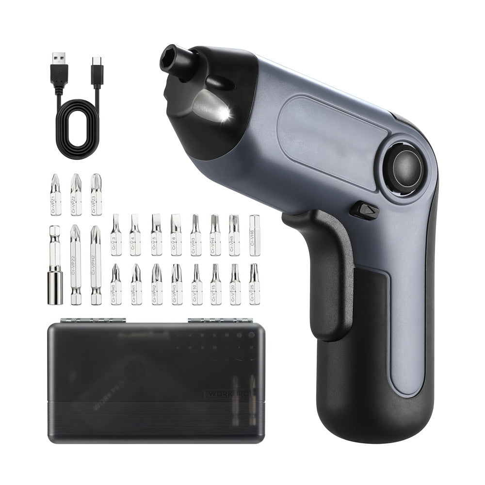 Pink Cordless Screwdriver w/ Offset Shaft & 22 Bits - 3.6V USB-C, LED, Case