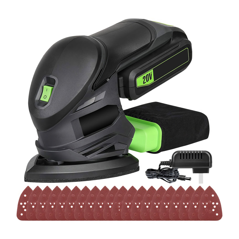 Detail Sander w/ 20Pcs Sandpaper & Dust Box - 13,000 OPM, Soft Grip Woodworking