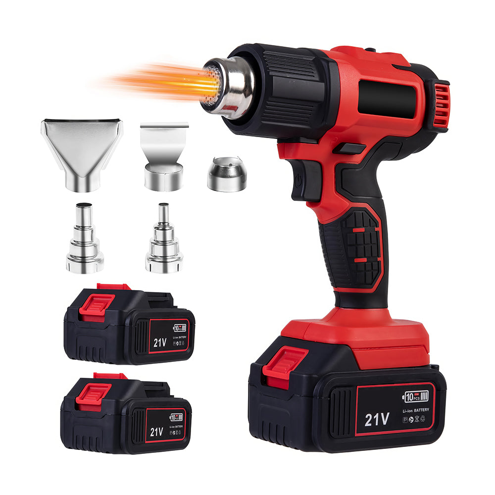 21V Cordless Heat Gun w/ 2 Bat & 5 Nozzles - Max 1022℉, Makita Compatible Kit