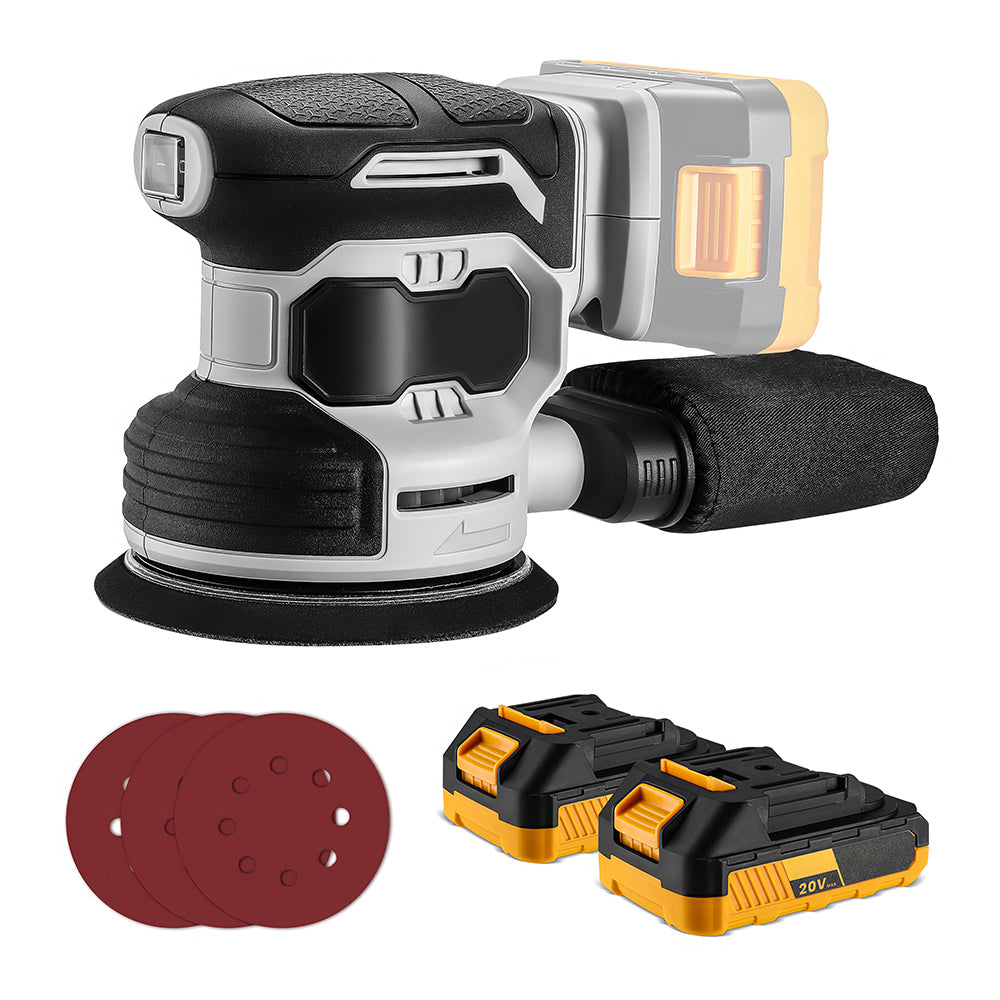 5" 20V Cordless Orbital Sander w/ 2 Batteries & 16Pcs Discs - 13,000 RPM