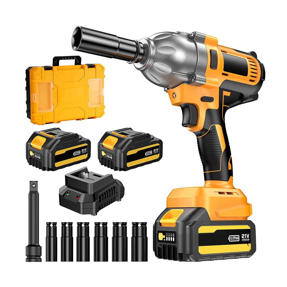 1/2" 21V Brushless Impact Wrench - 886ft-lbs, 2x4.0Ah Bat & 6 Sockets