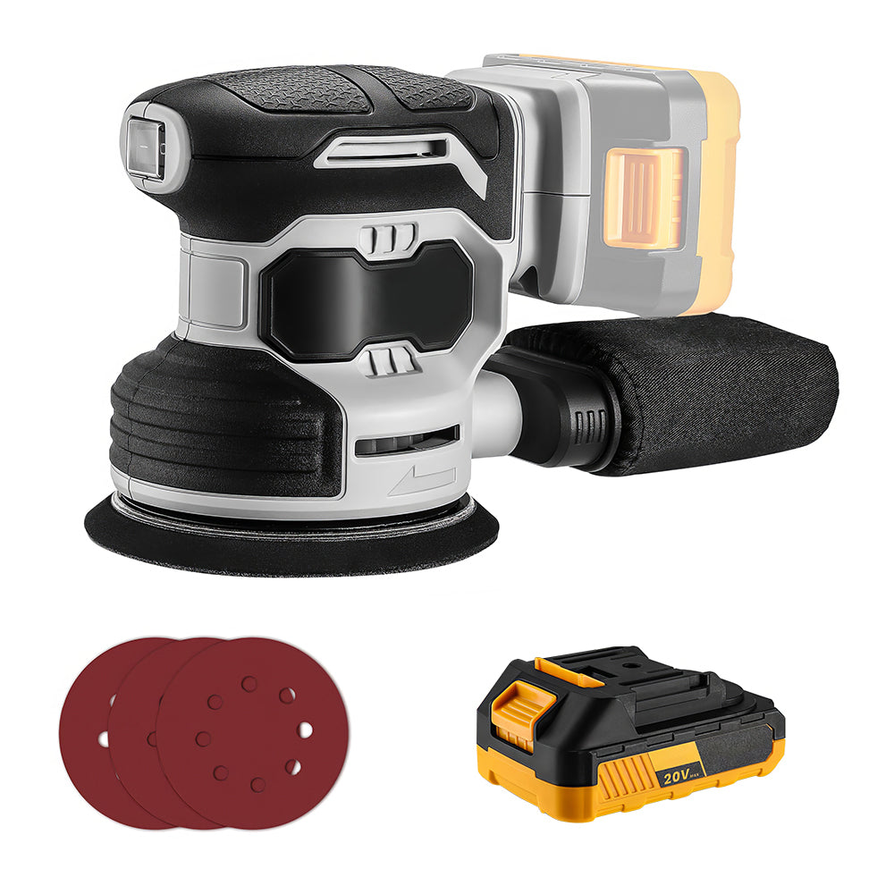5" 20V Cordless Orbital Sander w/ 2 Batteries & 16Pcs Discs - 13,000 RPM