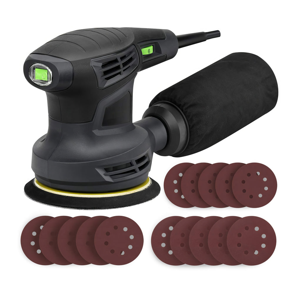 5" 280W Orbital Sander w/ Dust Collector & 15 Sanding Discs - 13,000 OPM