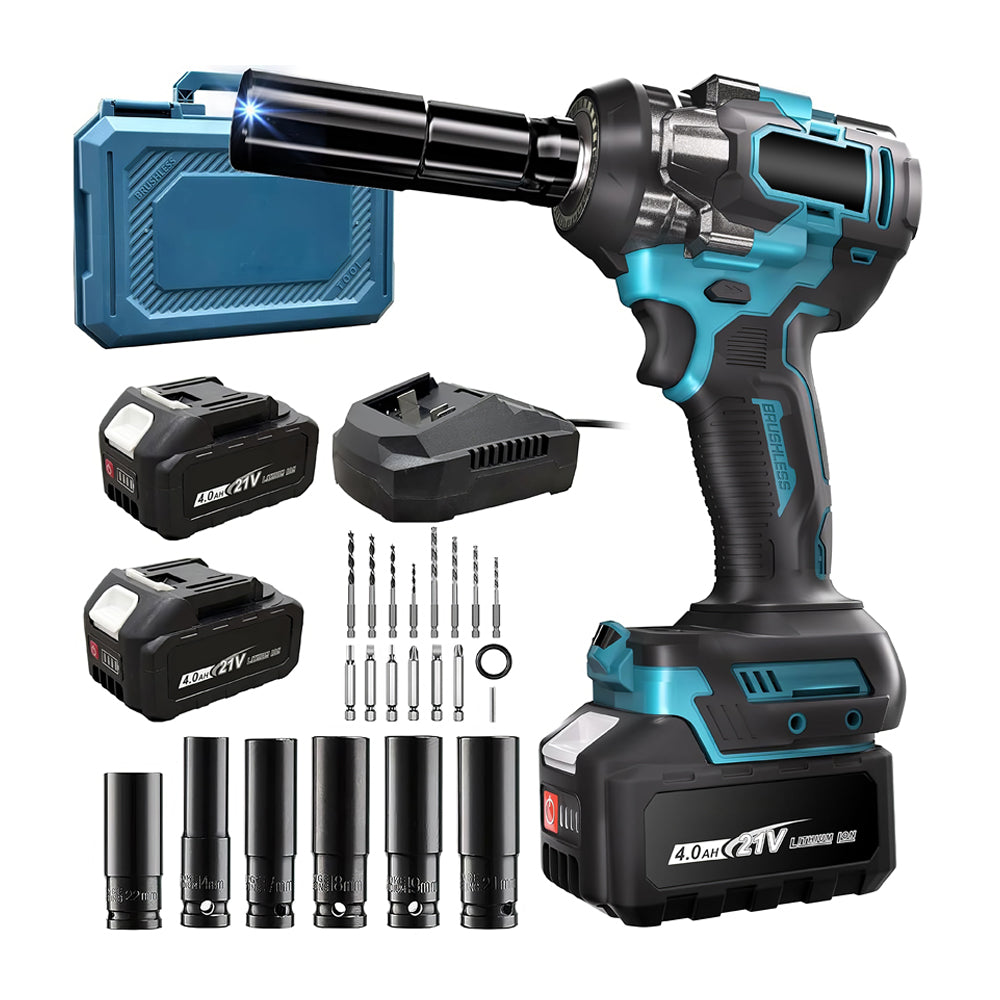 1/2" 480Ft-lbs Brushless Impact Wrench w/ 2x4.0Ah Bat, 6 Sockets & Toolbox
