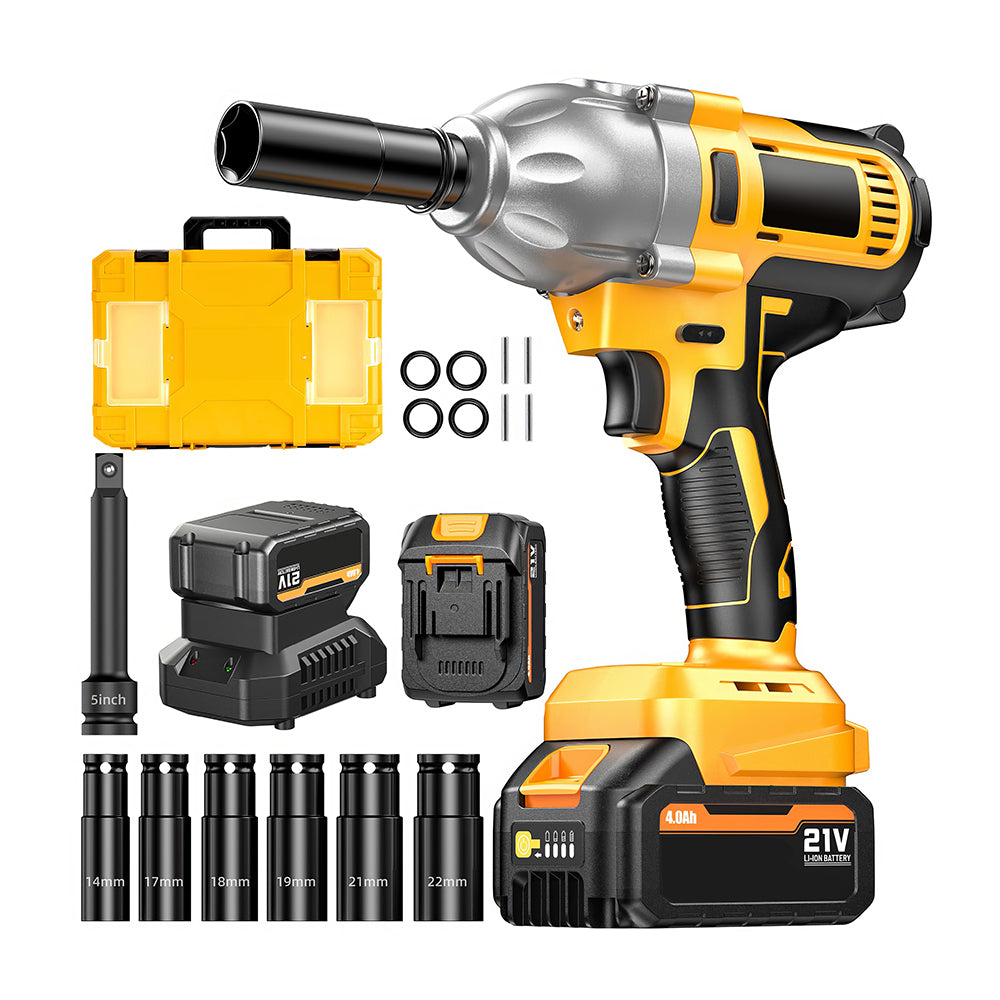 1/2" 21V Brushless Impact Wrench - 886ft-lbs, 2x4.0Ah Bat & 6 Sockets