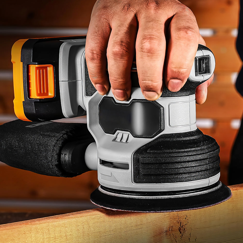 5" 20V Cordless Orbital Sander w/ 2 Batteries & 16Pcs Discs - 13,000 RPM