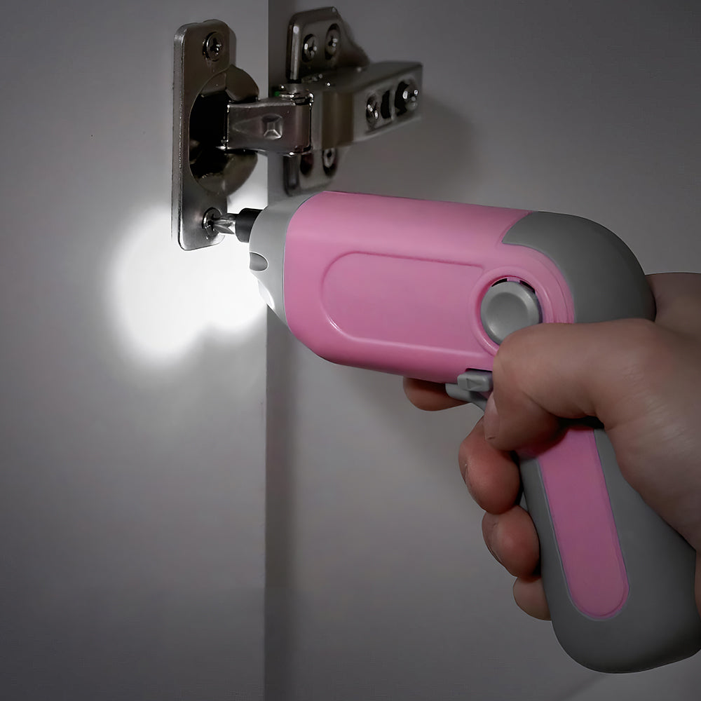 Pink Cordless Screwdriver w/ Offset Shaft & 22 Bits - 3.6V USB-C, LED, Case