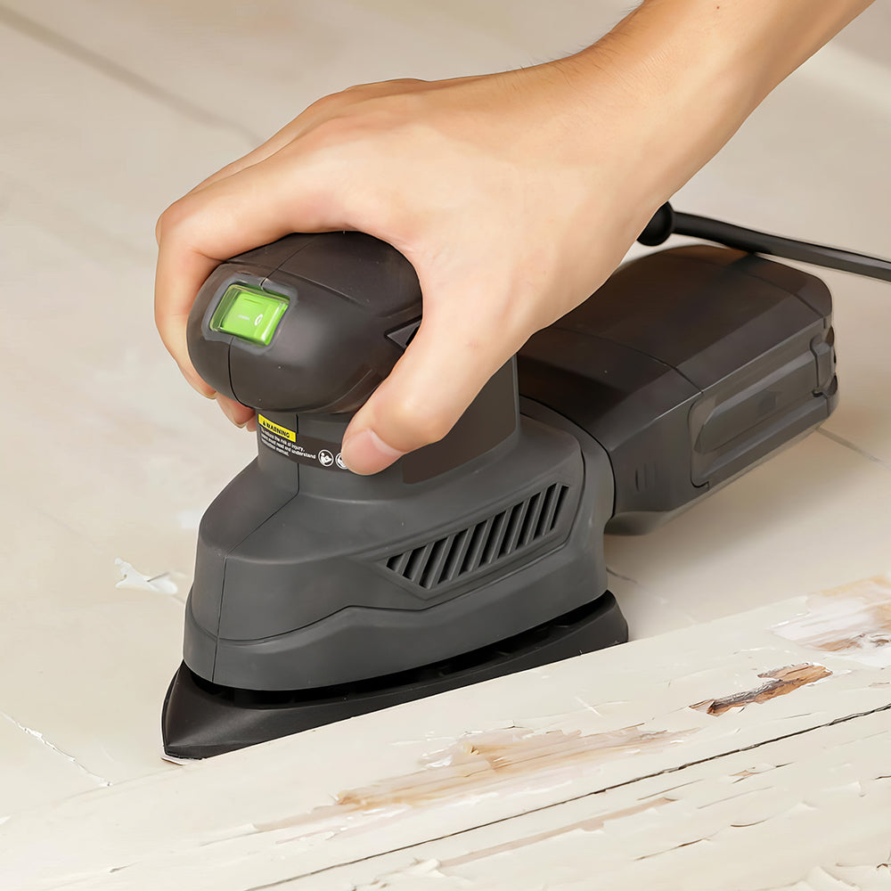 Detail Sander w/ 20Pcs Sandpaper & Dust Box - 13,000 OPM, Soft Grip Woodworking