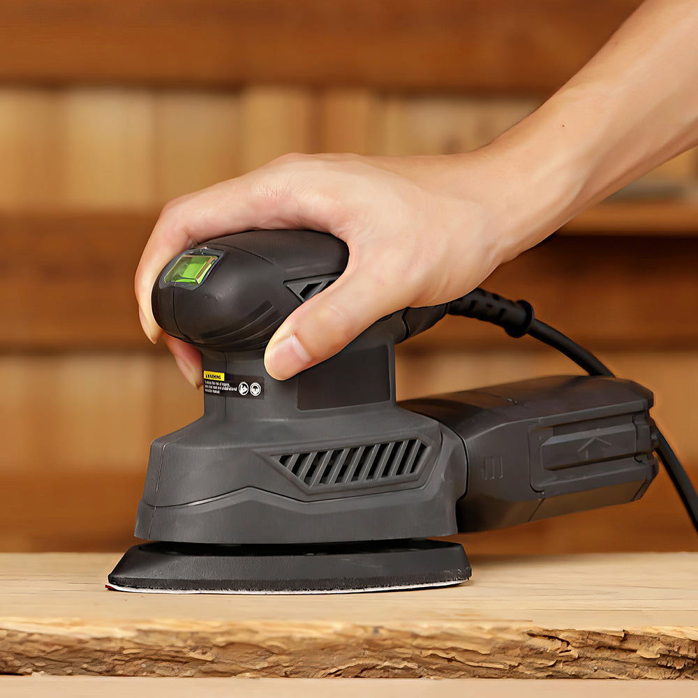 Detail Sander w/ 20Pcs Sandpaper & Dust Box - 13,000 OPM, Soft Grip Woodworking